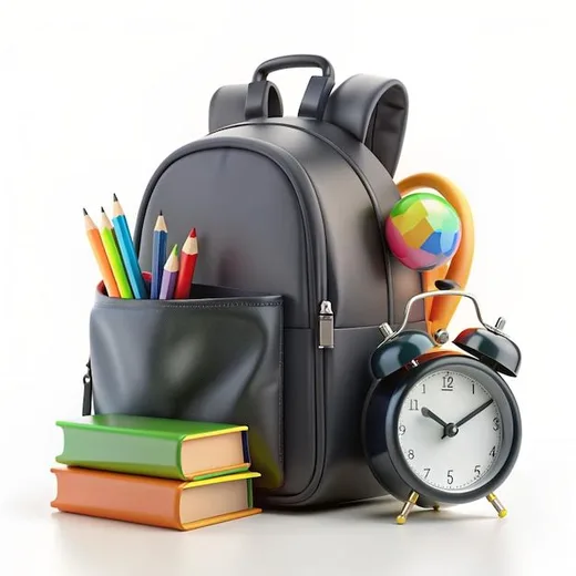 Colourful school bag with learning supplies